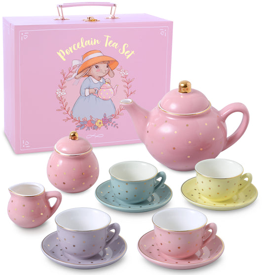 Pastel and Gold Dots Porcelain Tea Party Set