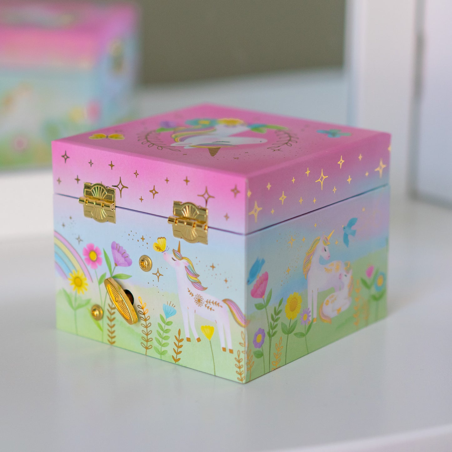 Enchanted Garden Floral Unicorn Musical Jewelry Box