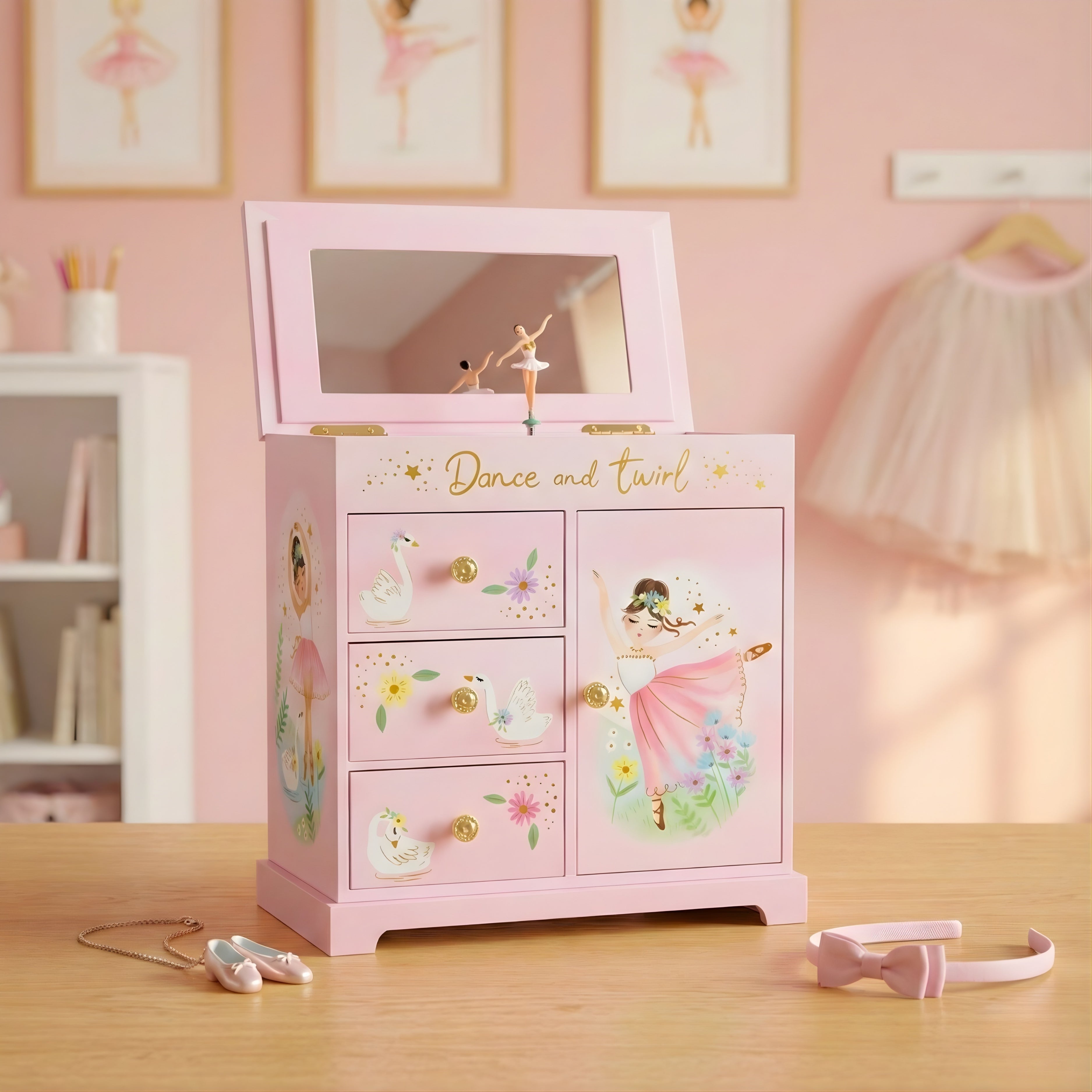 Swan Lake Ballerina Jewelry Box w/ Drawers | Giggle & Honey