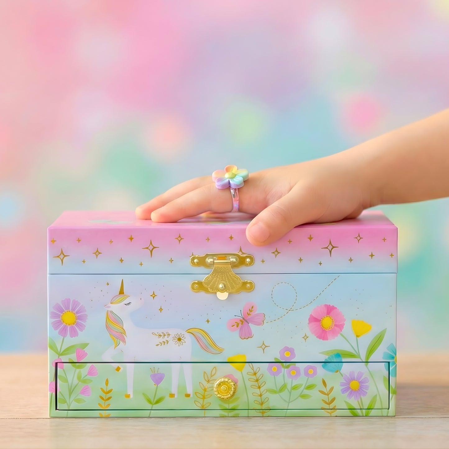 unicorn jewelry box with flowers