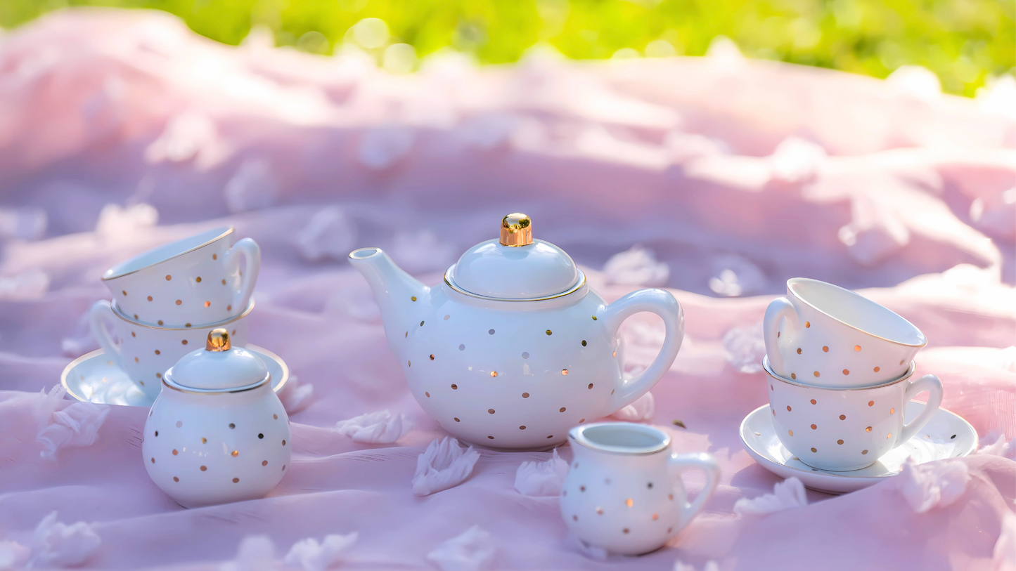 White and Gold Dots Porcelain Tea Party Set