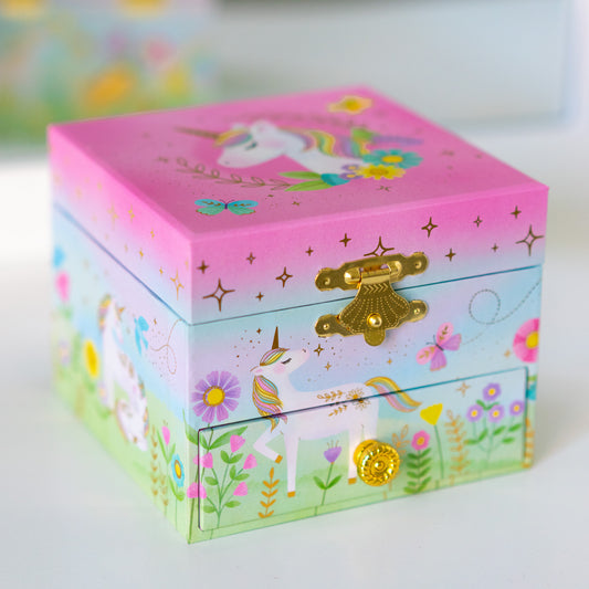 Enchanted Garden Floral Unicorn Musical Jewelry Box