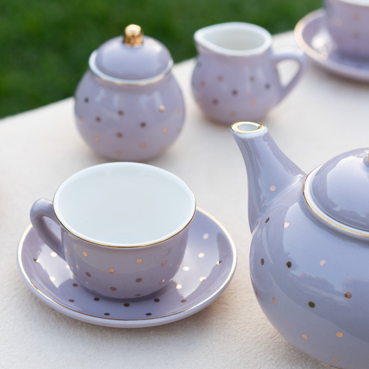 Lavender and Gold Dots Porcelain Tea Party Set