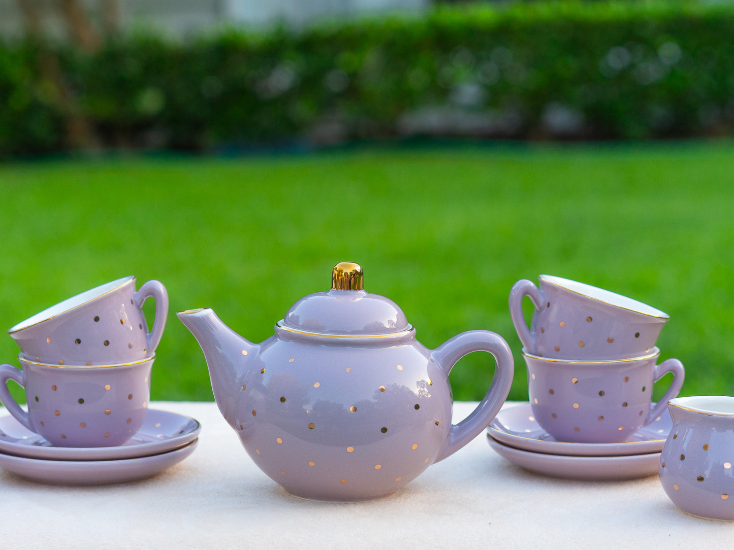 Lavender and Gold Dots Porcelain Tea Party Set