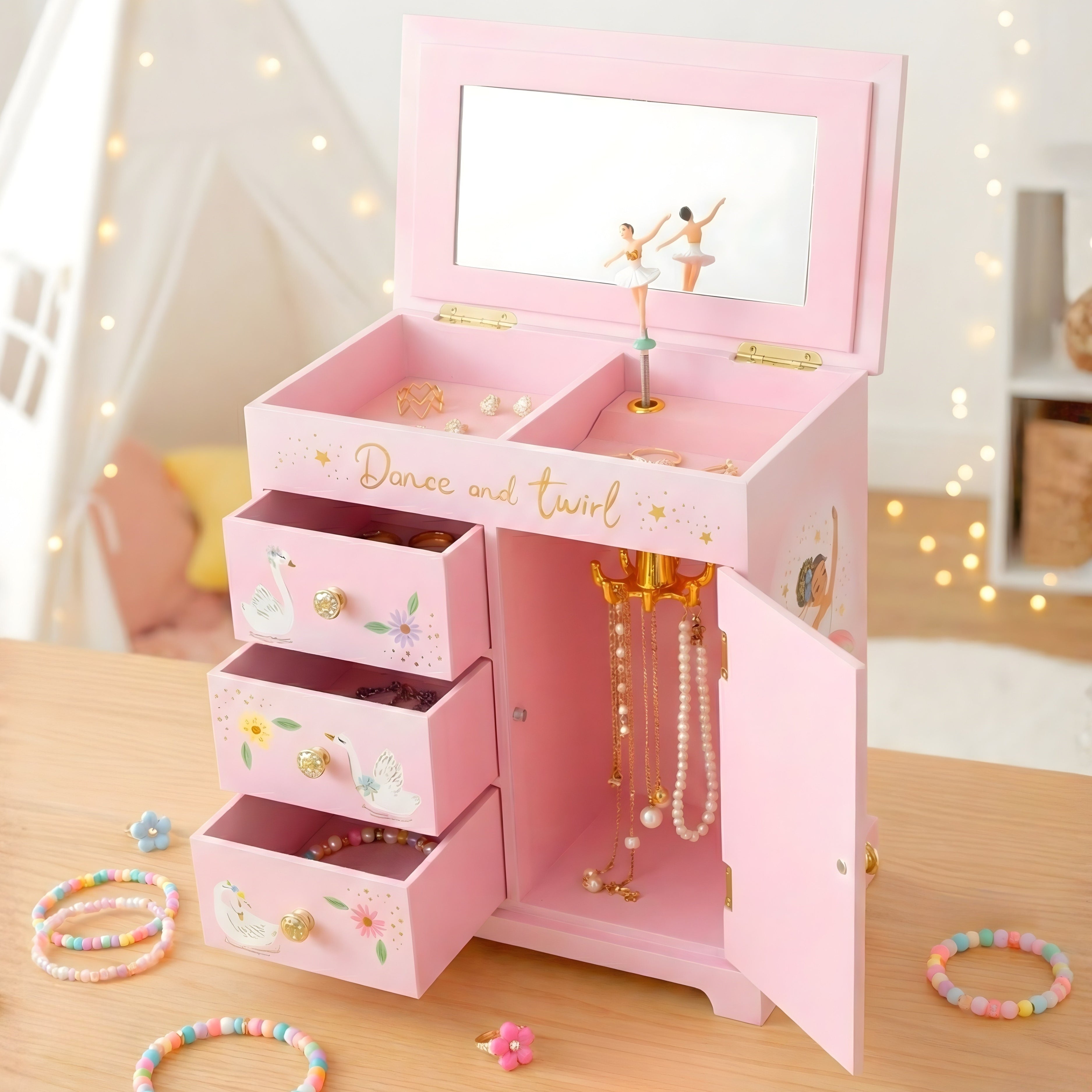Swan Lake Ballerina Jewelry Box w/ Drawers | Giggle & Honey