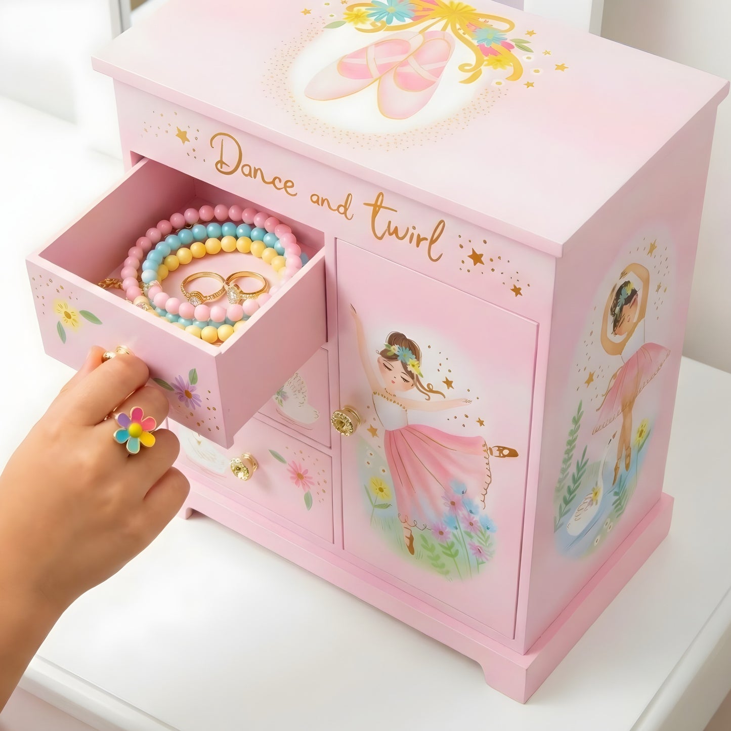 Swan Lake Ballerina Musical Jewelry Box w/ Drawers