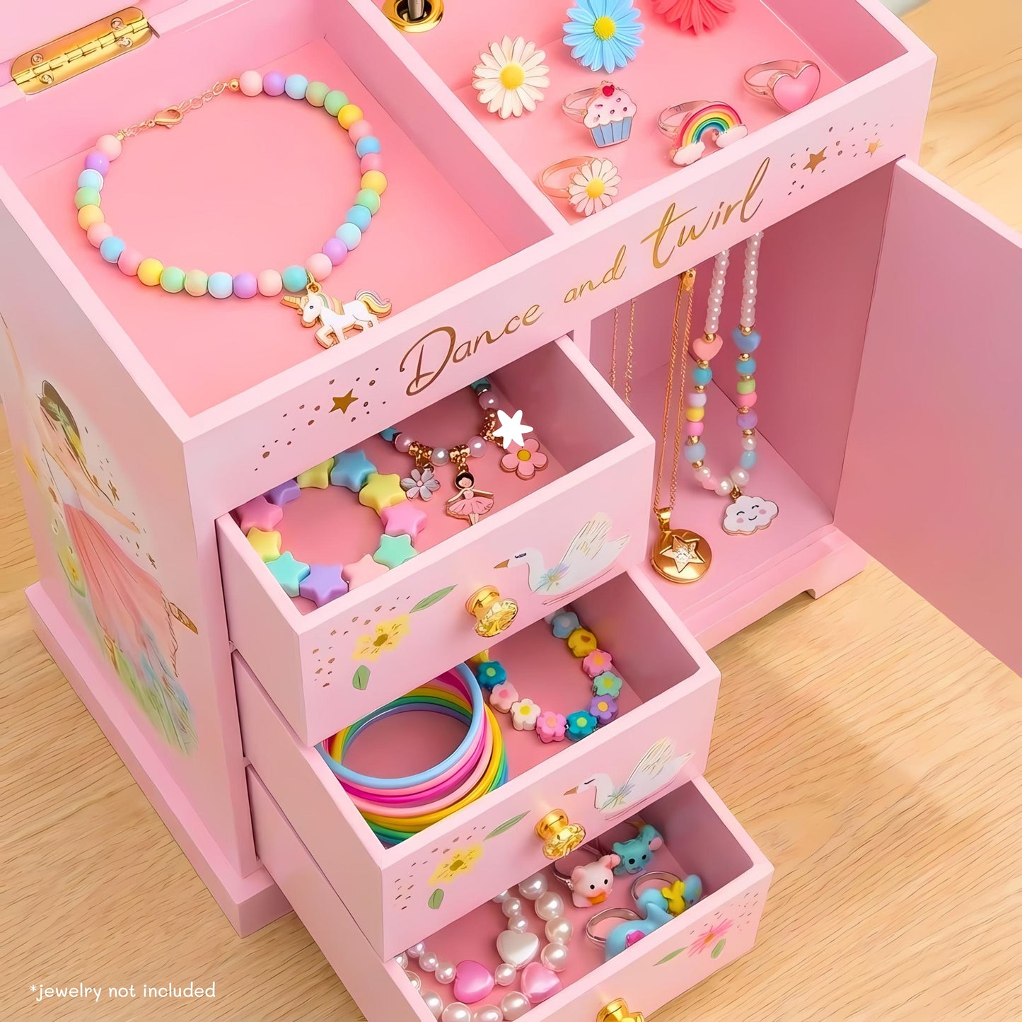 Swan Lake Ballerina Musical Jewelry Box w/ Drawers