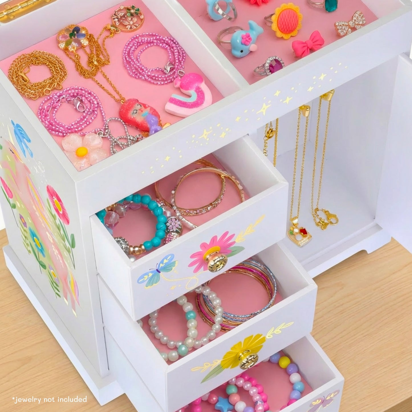 Floral Unicorn Musical Jewelry Box with Drawers