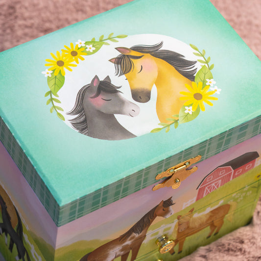 Horse Musical Jewelry Box with Drawers