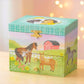 two horses on a musical jewelry box in whimsical colors