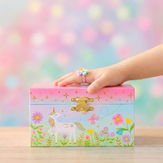 unicorn jewelry box with floral design 