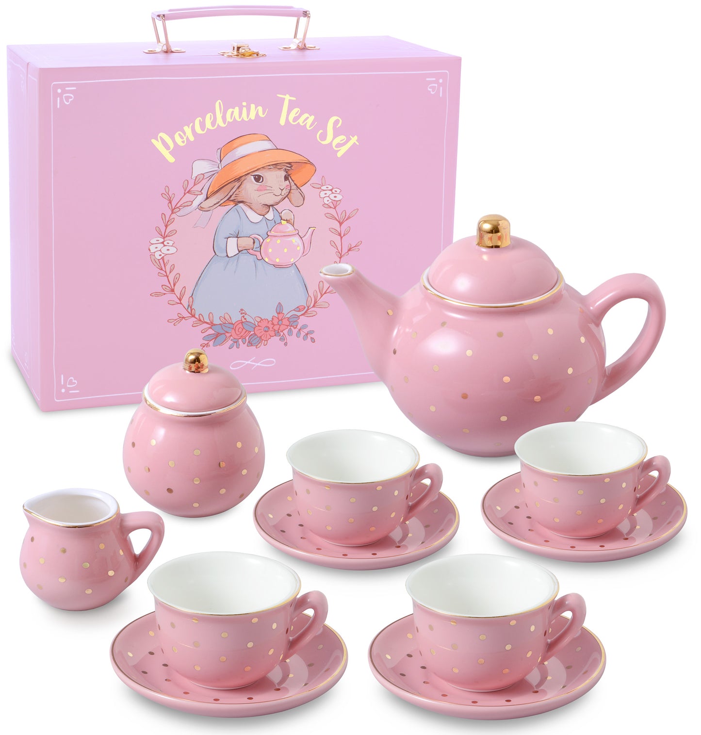 Pink and Gold Dots Porcelain Tea Party Set