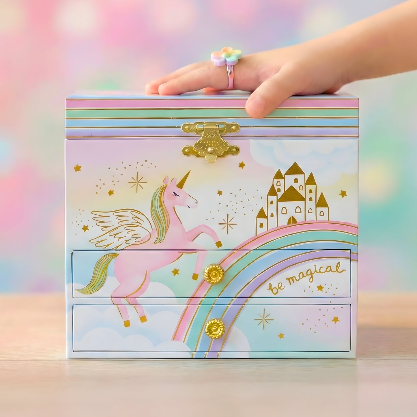 whimsical unicorn jewelry box with drawers