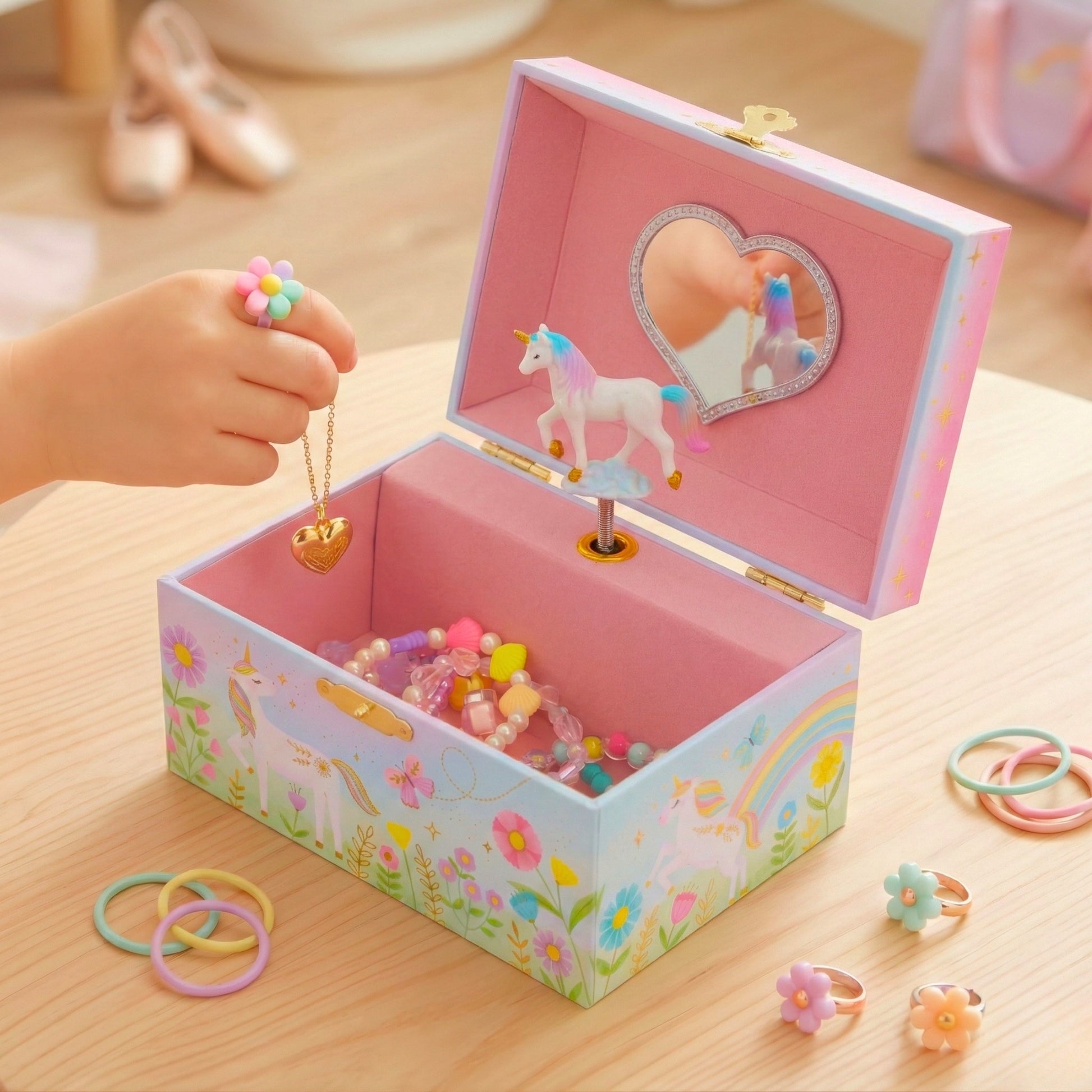 unicorn music box on table